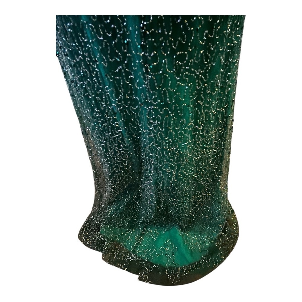 Shail K Sequined Beaded Prom Formal Cruise Green Evening Gown - Picture 14 of 16